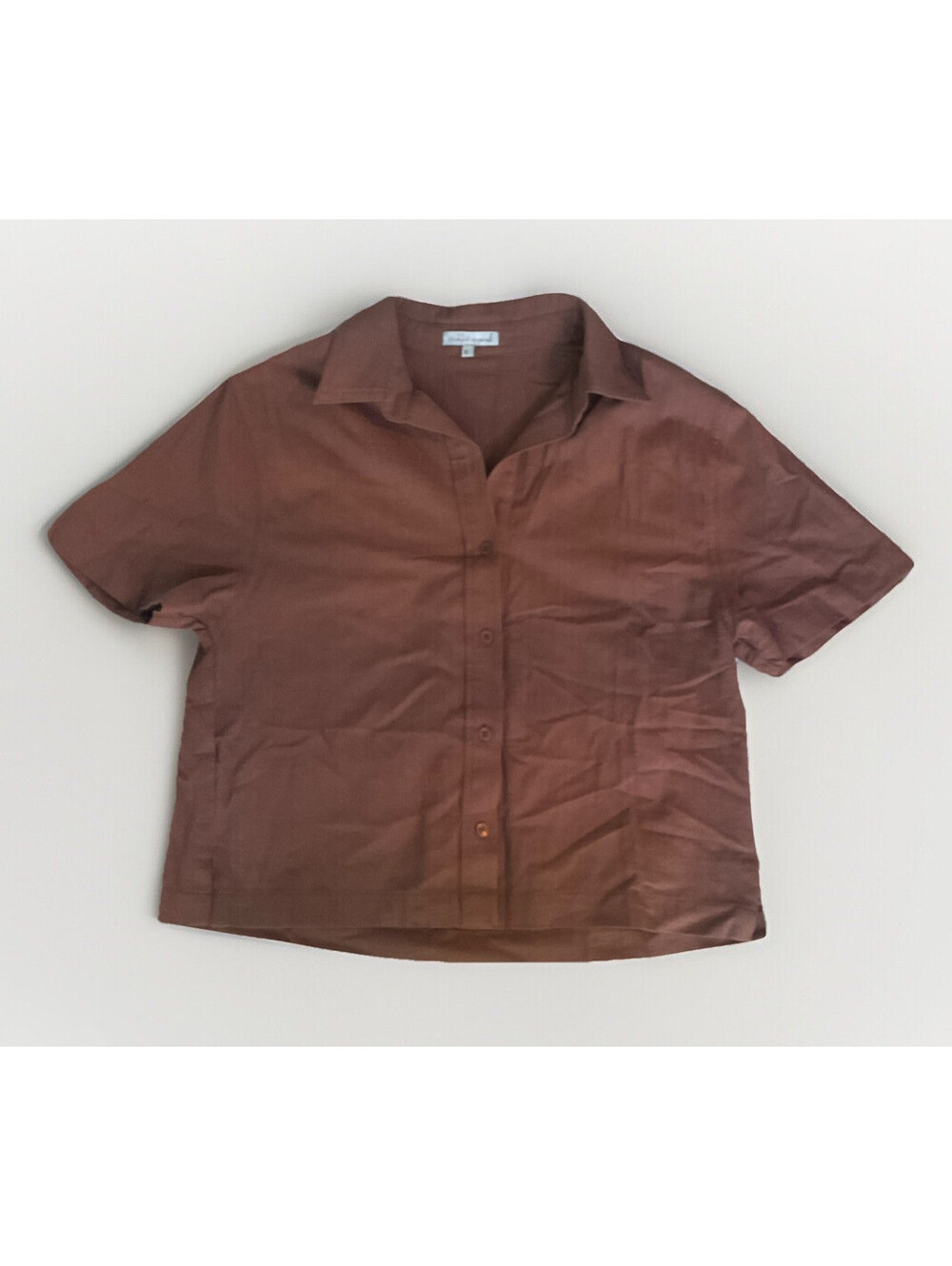 Wishlist Womens 100% Cotton Button Short Sleeve Shirt Size: S Color: Chocolate